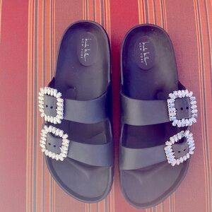 Nicole Miller sandals.  With jeweled buckles.  The buckles can be adjusted